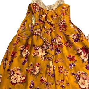 Everly Floral Sleeveless large Mustard tank w roses